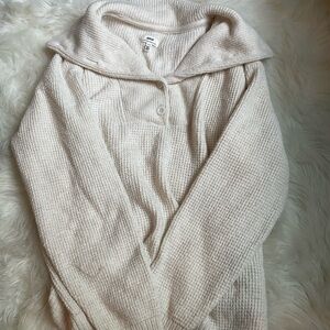 Aerie Cream Cowl Neck Sweater with Ribbed Texture